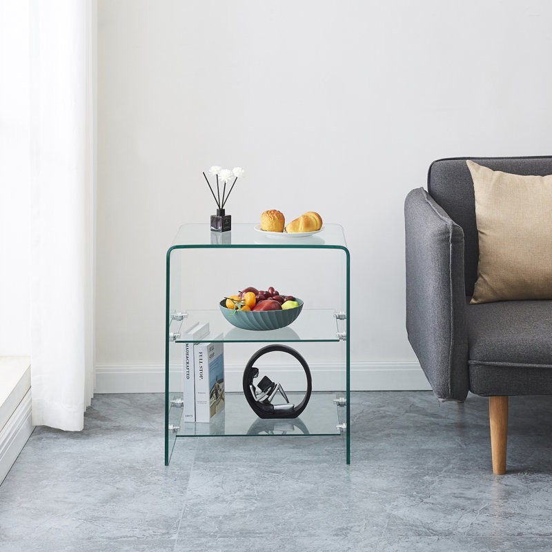 Table d'appoint 2 couches en verre trempé, table de canapé en verre transparent