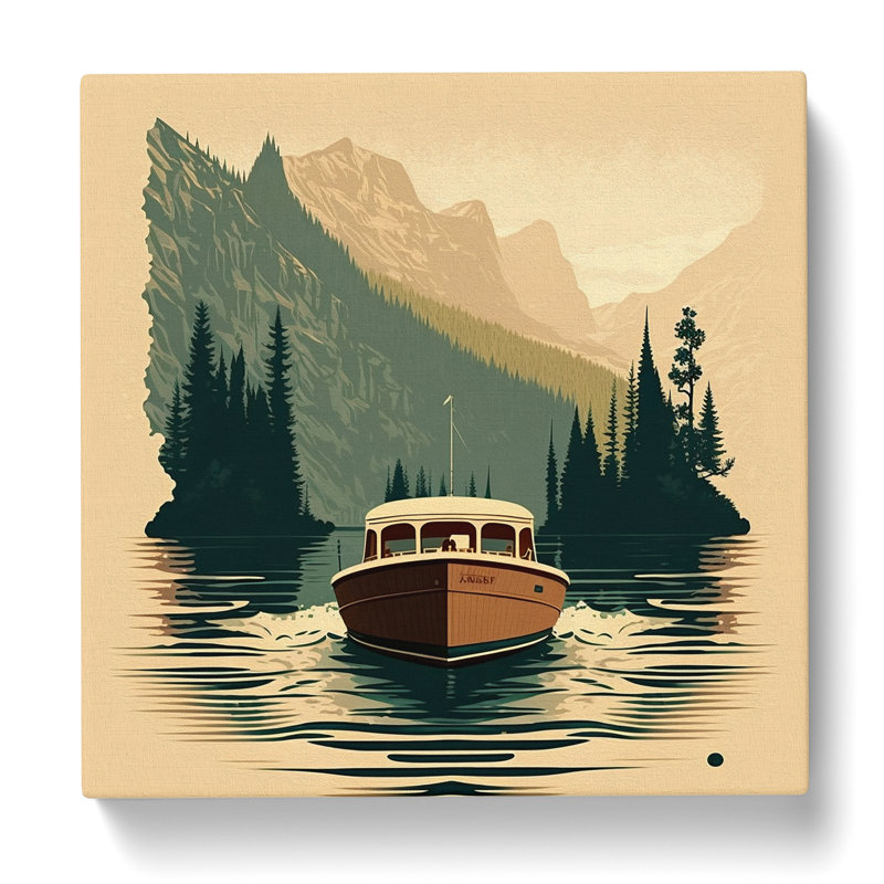 Boat On A Lake Mid-Century - Print, 50cm H x 50cm W x 3cm D