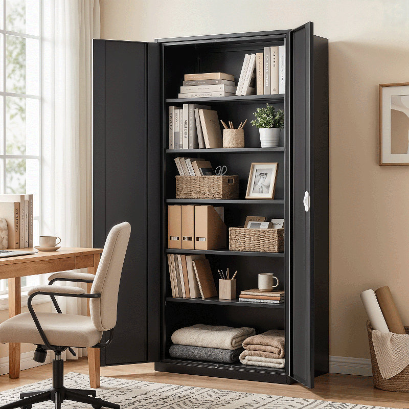 71" Metal Storage Cabinet, Garage Storage Organizer with Locking Doors and Adjustable Shelves, Black