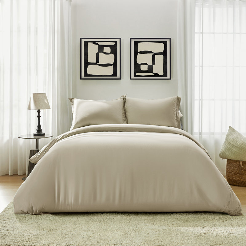 Ensemble de housse de couette Housse de couette et taies d'oreiller en polyester, Ivoire