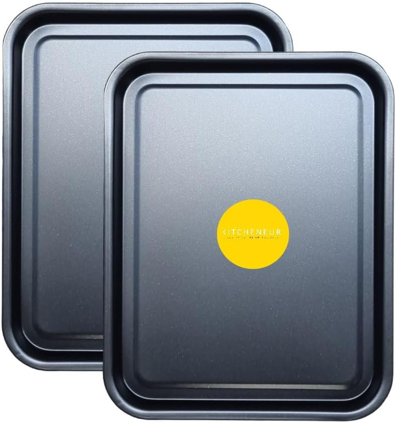 2-Pack Essential 38cm Baking Tray Set - Non-Stick Oven Trays polytetrafluoroethylene Coated for Baking & Roasting Durable, Dishwasher Safe & Stackable