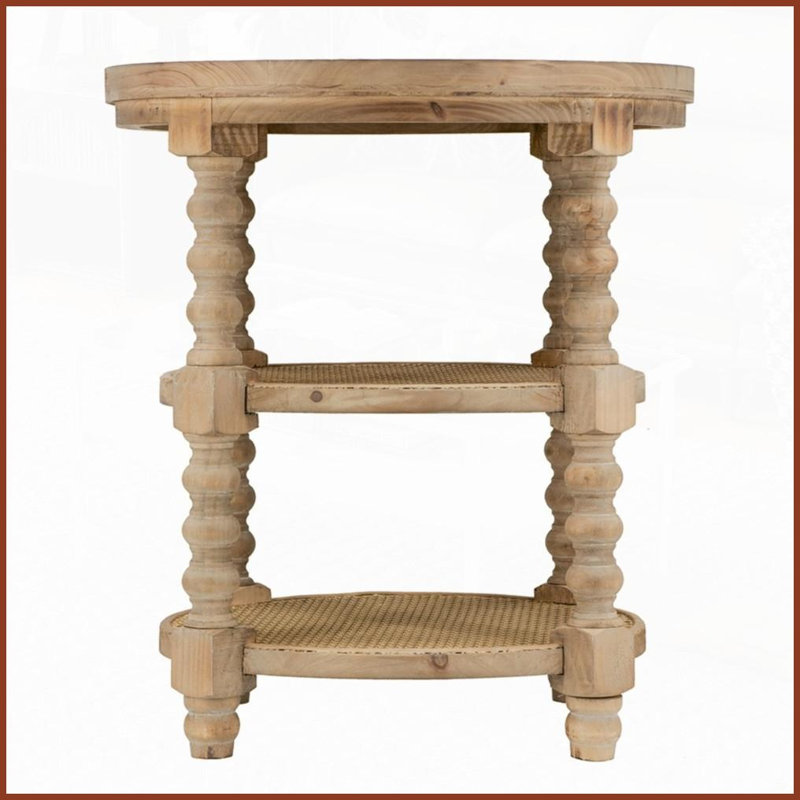 Table basse ronde naturelle à 3 niveaux avec tablettes en rotin - Économie d'espace pour le salon, la chambre à coucher, Brun