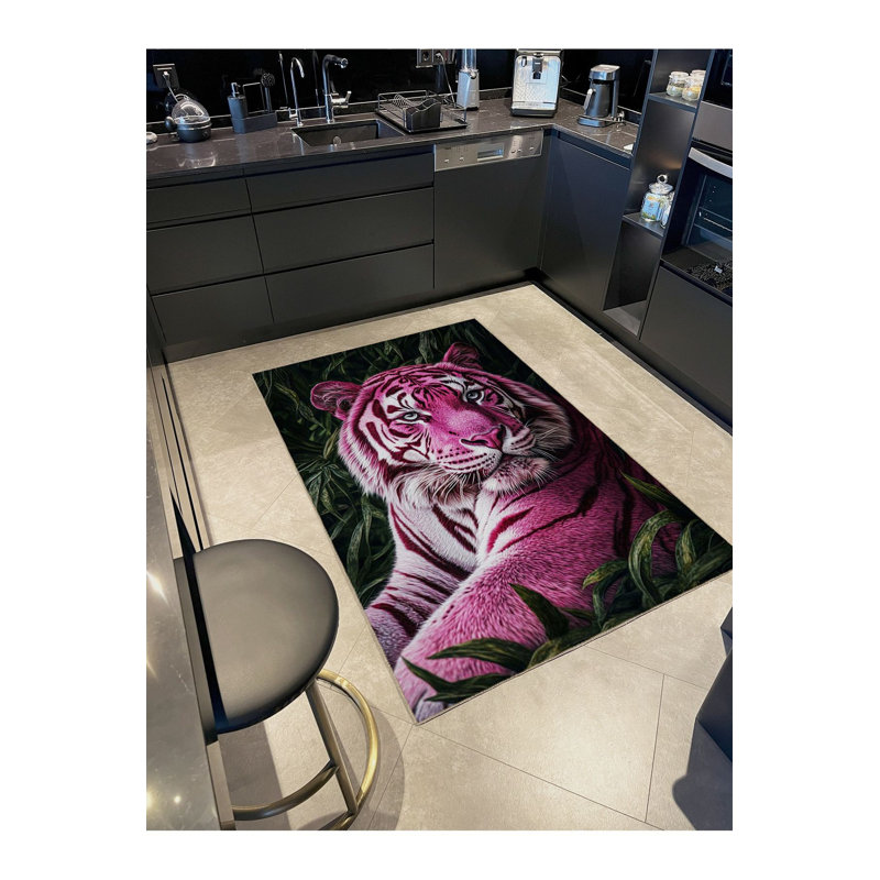 Tapis décoratif tissé à motif tigre rose lavable à la machine