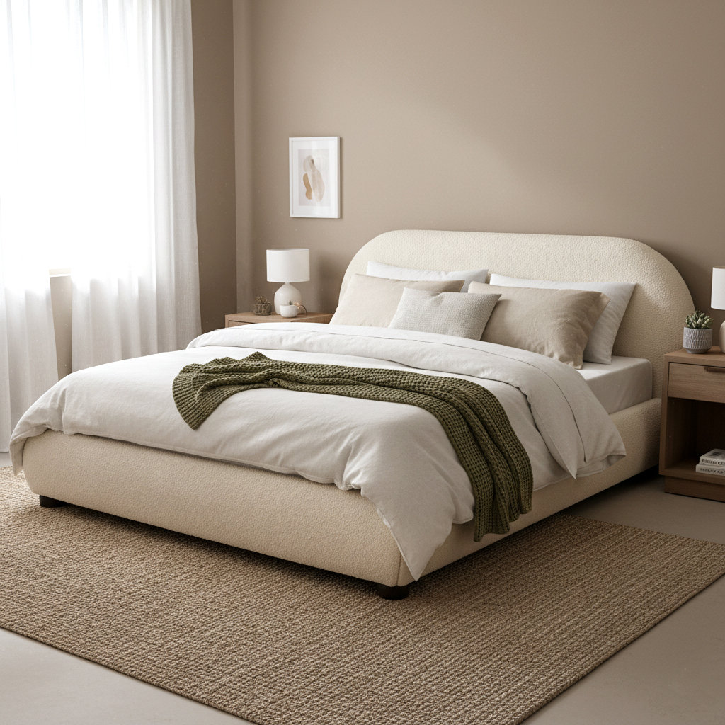 Tesso Upholstered Platform Bed, Cream, King