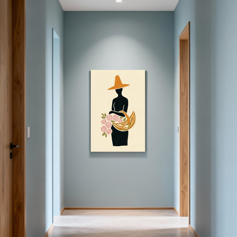 Plantes et fleurs, silhouette d'une femme avec un chapeau et des fleurs