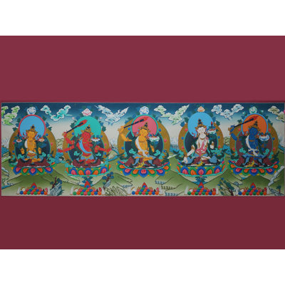 Panch Manjushri (Brocadeless Thangka) | Pure 24 Carat Gold With Acrylic Paint