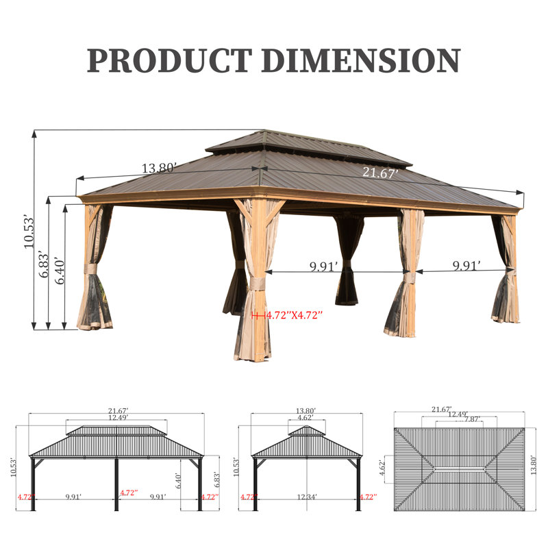 Galvanisé 22 pi L 14 pi. D Pavillon de jardin en aluminium