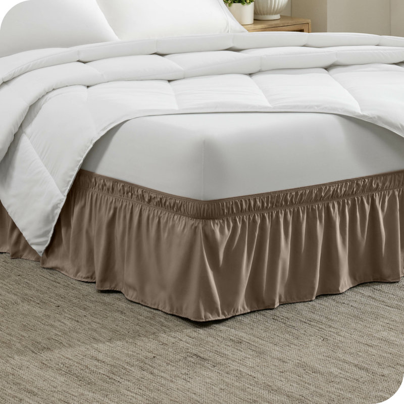 Full Taupe Polyester Ruffled Wrap Around Bed Skirt