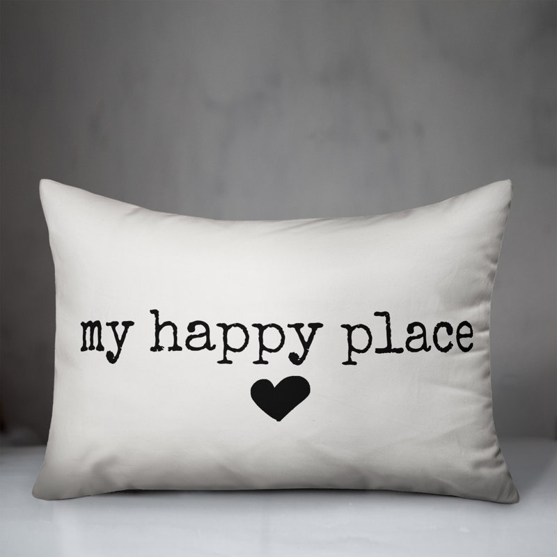  My Happy Place Outdoor Rectangular Pillow Cover & Insert, Off White/Black