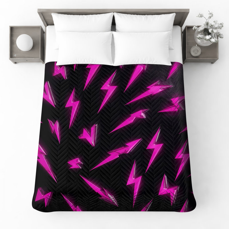 Couvre-lit matelassé rose Lightning Bolts toutes tailles, Full / Double