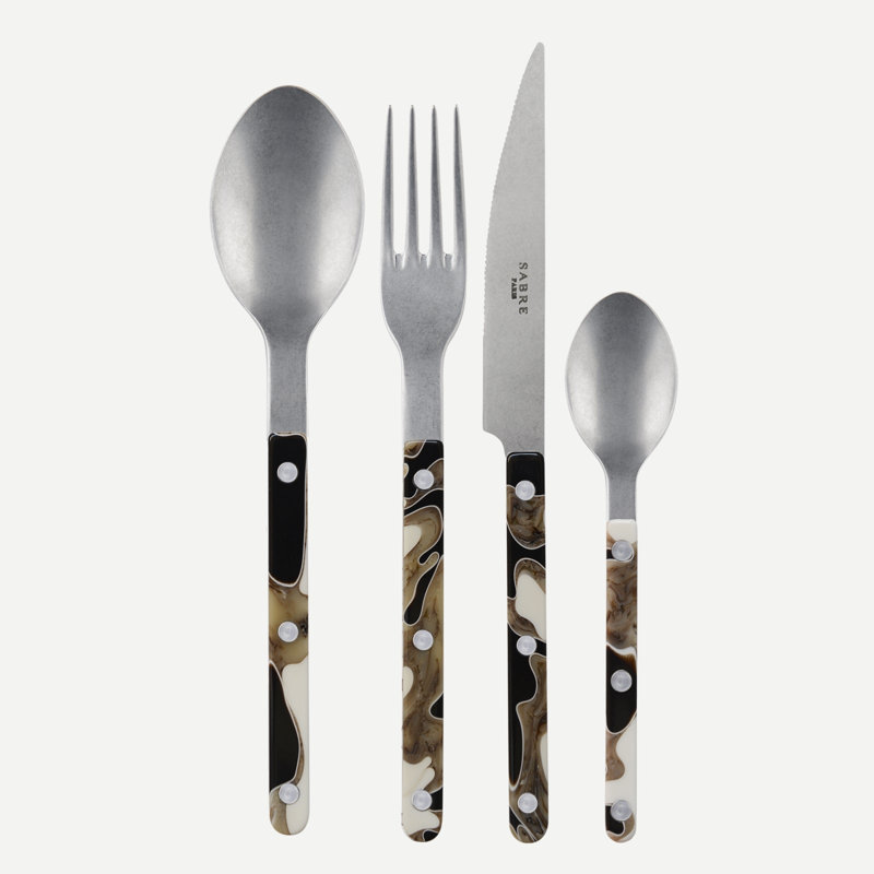 Bistrot Vintage Dune 4 - Piece Stainless Steel Flatware Set - Service for 1, Black