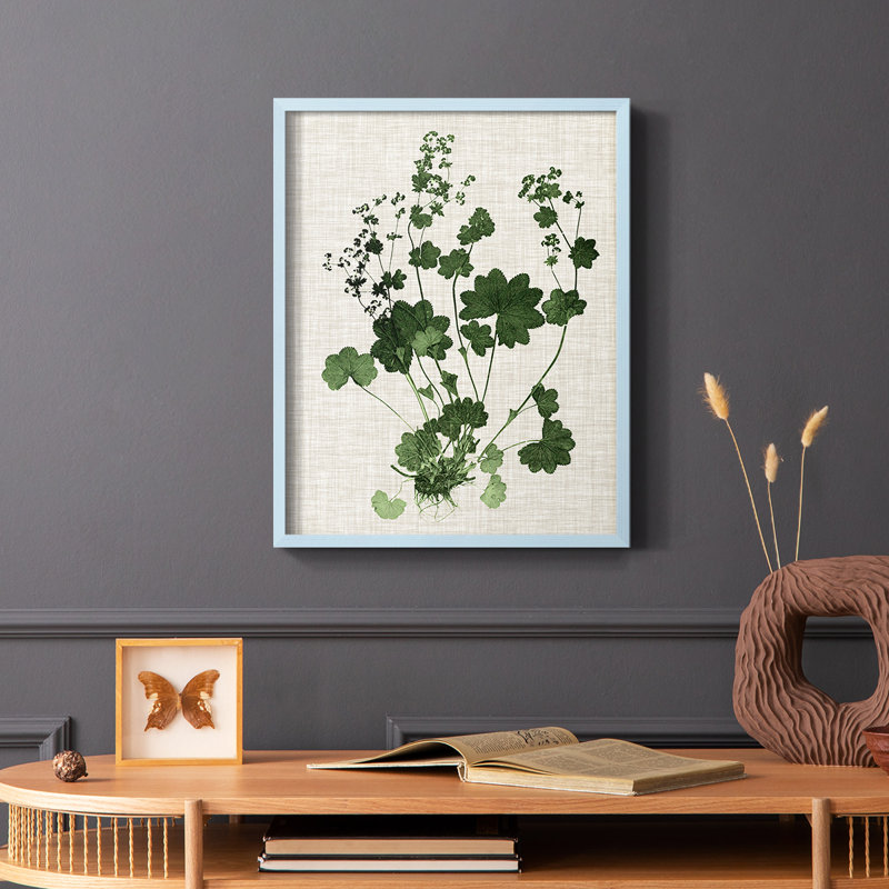 «Forest Foliage on Linen III», reproduction encadrée - bois massif, Bleu, H 10 po x l 8 po
