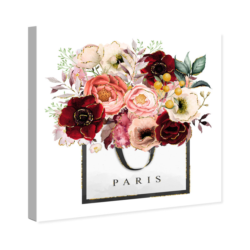 " Paris Flower Bag Red ", 12" H x 12" W x 0.8" D