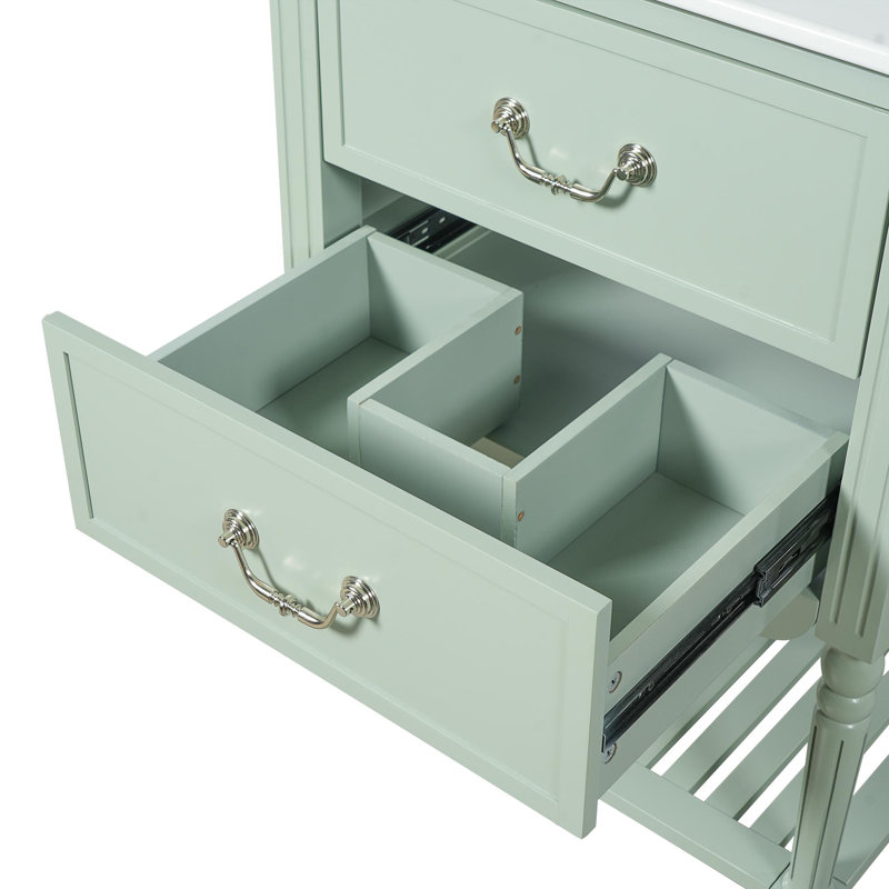 Meuble-lavabo de 24 po avec tablettes ouvertes et deux tiroirs, Vert