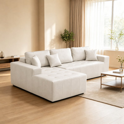4-Piece Faux Leather L-Shaped Compression Sectional Sofa