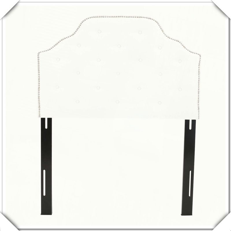 Tufted Fabric Headboard Metal Legs Nailhead Trim Adjustable Design,Twin, Ivory