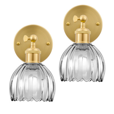Applique murale rétro vintage avec télécommande - Applique murale rechargeable sans fil avec abat-jour en verre tulipe, 12 couleurs RVB et fonction à intensité variable (ampoule incluse) | pour la chambre à coucher, le salon et le couloir.