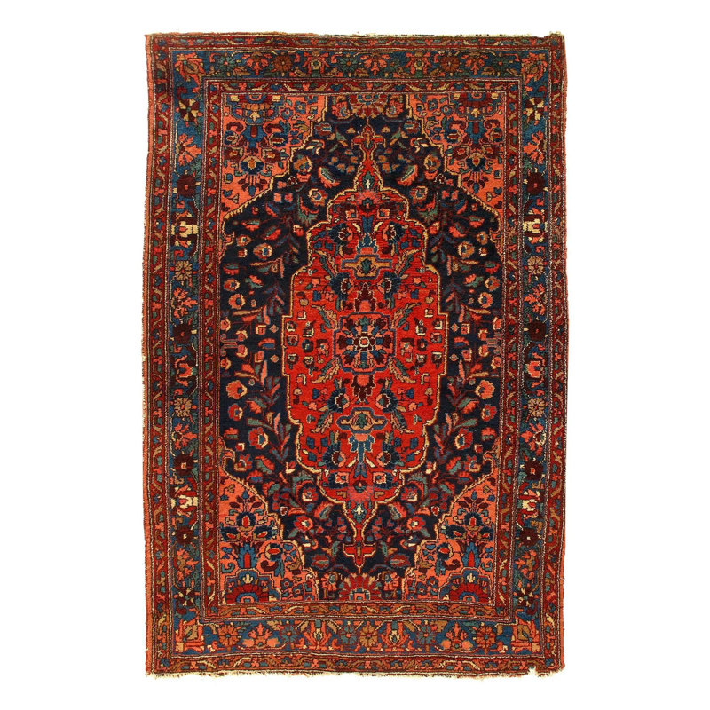Tapis oriental rouge / noir en coton / laine 4 pi 4 po x 6 pi 7 po Oriental