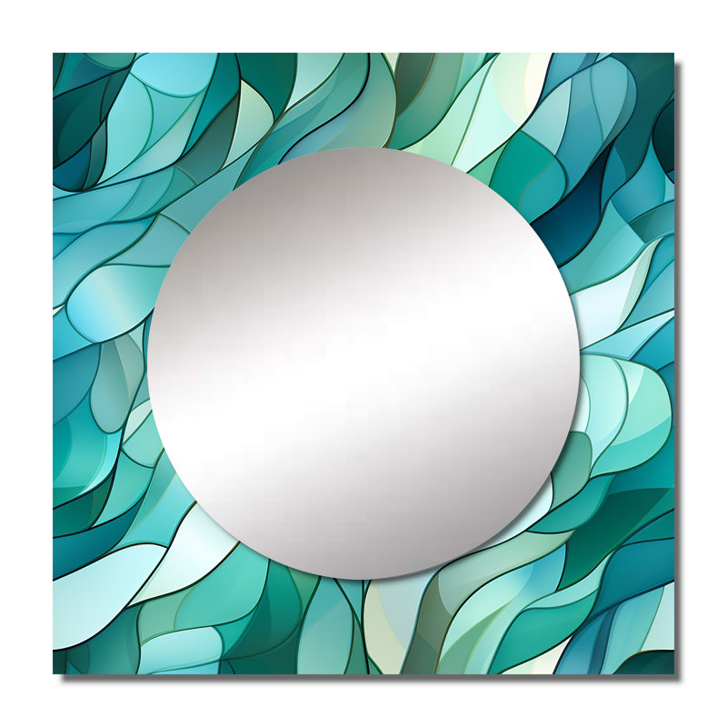 Motif de bord de mer mosaïque émeraude côtière I - miroir mural carré moderne pour chambre à coucher, 23 po x 23 po