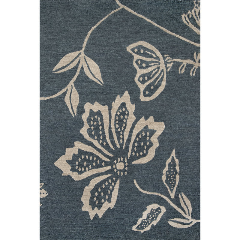Phoenicia Hand Knotted Floral Area Rug in Charcoal/Taupe, Runner 3' x 10'