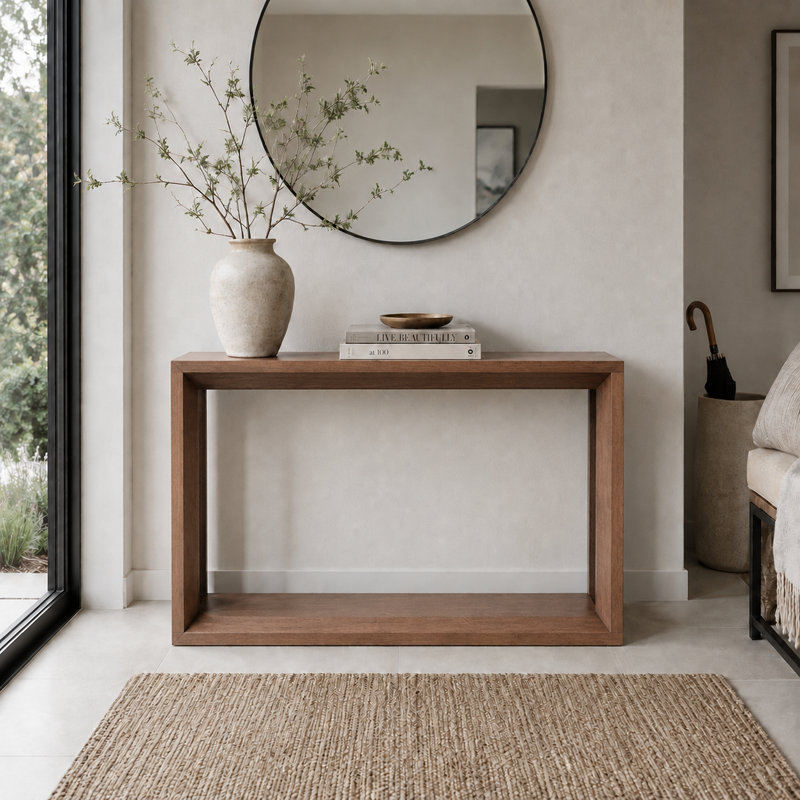 Modern Style Rectangular Console Table with Ample Storage for Entryway & Living Room, Dark Brown