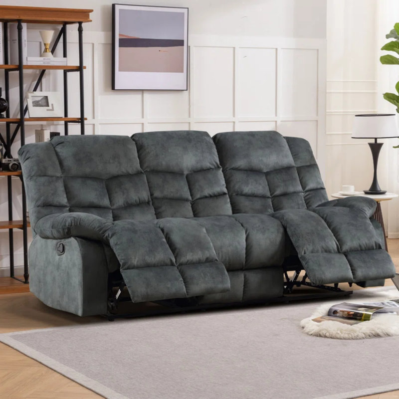 Ensemble de salon 2 pièces inclinable manuel en microfibre classique - Fauteuil inclinable et canapé, Gris verdâtre