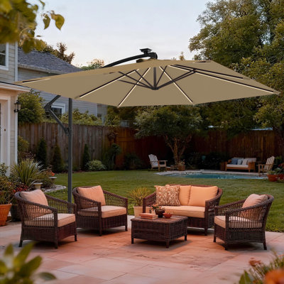 Parasol de terrasse 8,2 pi à DEL: Protection contre le soleil et la pluie avec éclairage ambiant