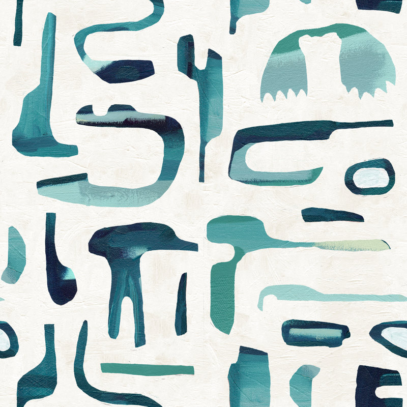 Rouleau de papier peint L 33 pi x l 20,5 po Dean, Turquoise / blanc