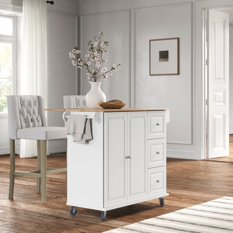 Îlot de cuisine noir de 44 po de largeur Aadrith, Blanc