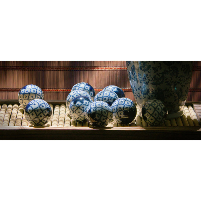 Stripes Decorative Ball Sculpture, White/Black