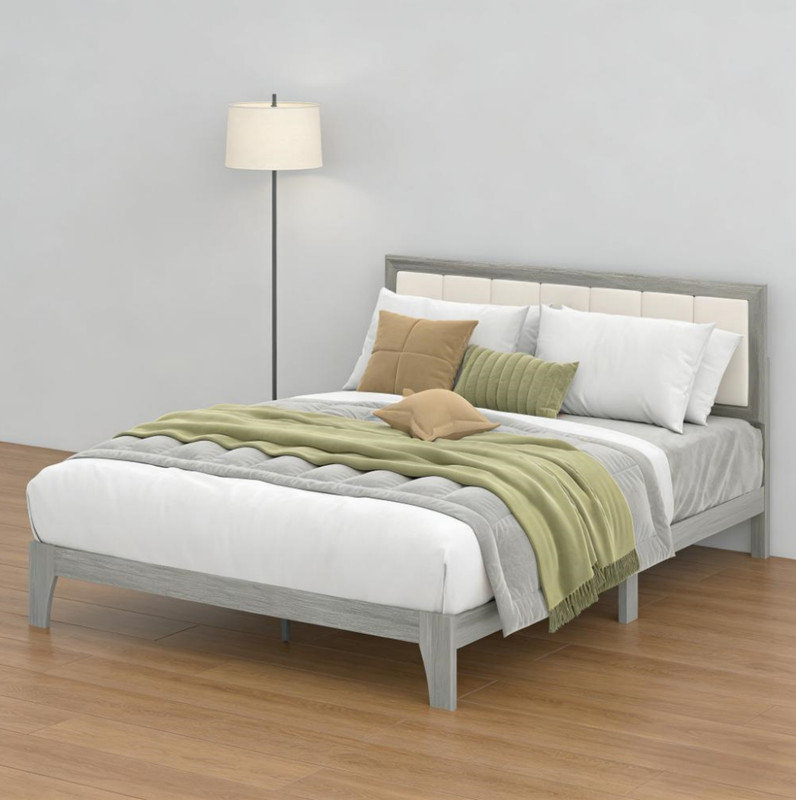 Base de lit de style nordique, base de lit plateforme avec lattes en bois, Grand lit