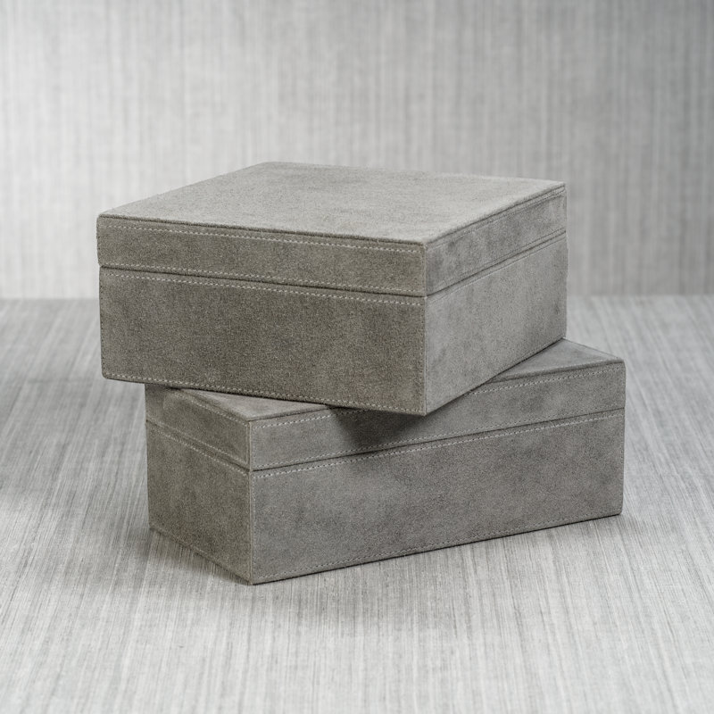 Kadarian Suede Leather/ MDF Decorative Box, 4" H x 10" W x 5" D, Gray
