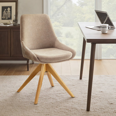 Swivel Fabric Upholstered Office Chair With Solid Wood Base