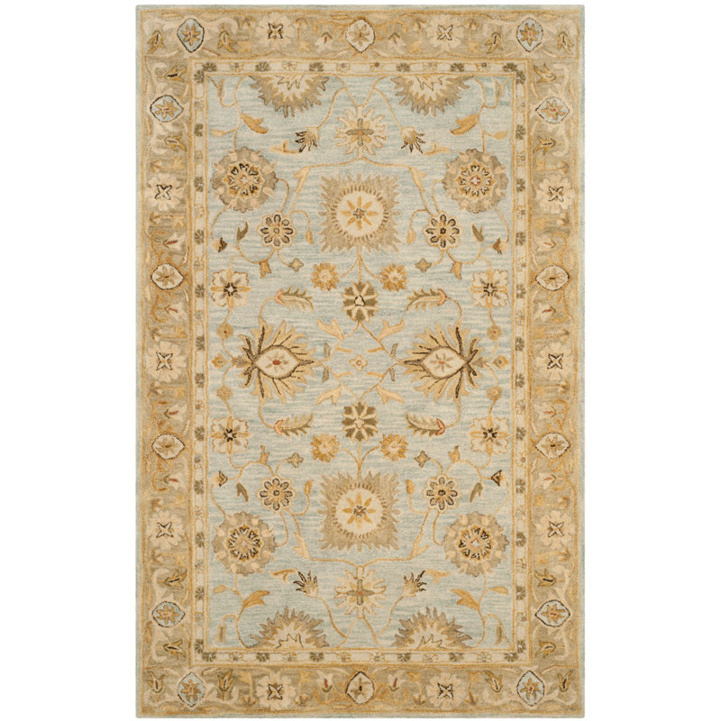 Tapis bleu clair / sauge en laine touffeté à la main Armintha, Rectangle 3 pi x 5 pi