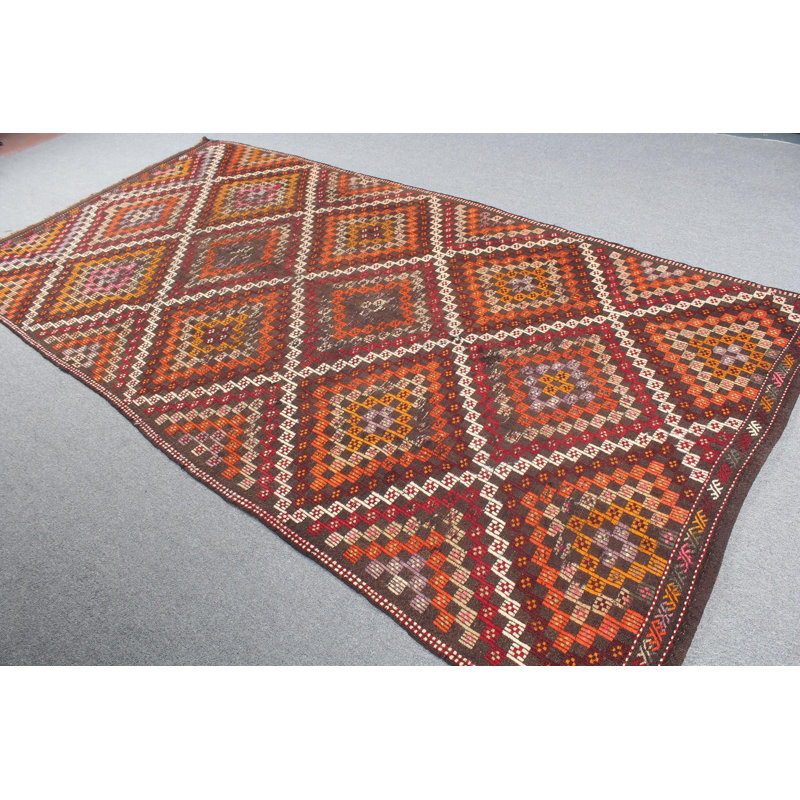 Tapis turc antique en laine noué à la main de grande taille pour le salon - brun