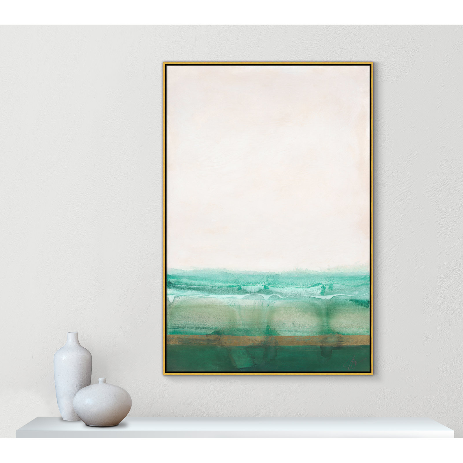 Franke "Emerald Shores" Print by Filippo Ioco, 61.5" H x 41.5" W x 2" D, Gold Framed Canvas
