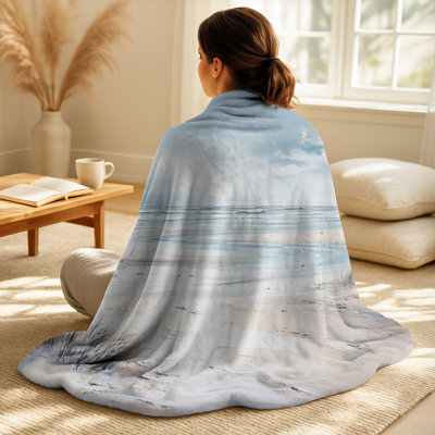 Coastal Beach Charm In Winter - Coastal Beach Sand Cozy Blanket