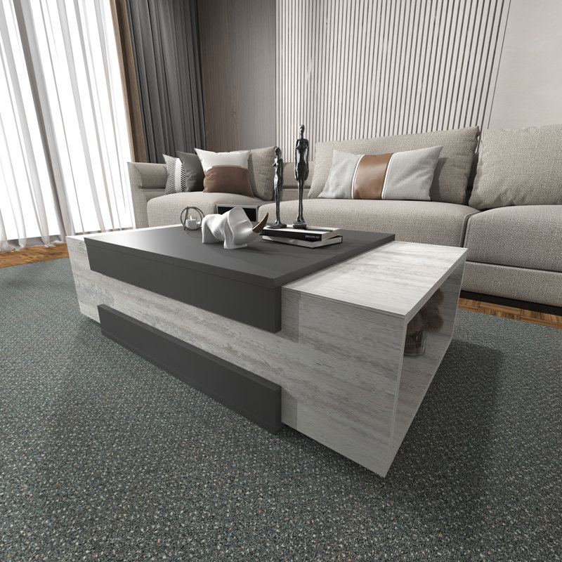 Table basse avec rangement Kibo, Marbre noir, Cristal