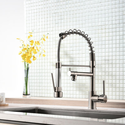 Pull Down Kitchen Faucet, Brushed Nickel, 360-Degree Swivel, Single Handle Faucet In Rotation, Quality Build
