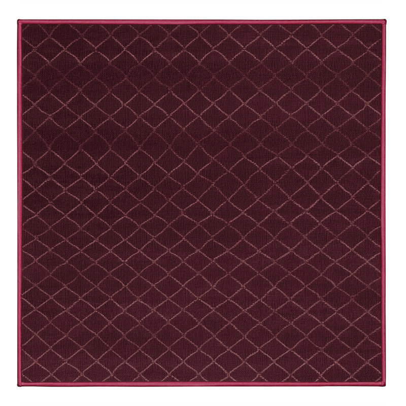 Machine Washable Trellis Red Area Rug, Square 3'
