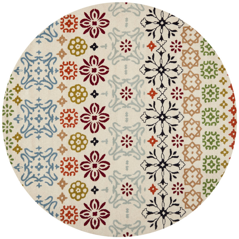 Tapis floral en laine touffeté à la main Kouerga, Rond 5 pi