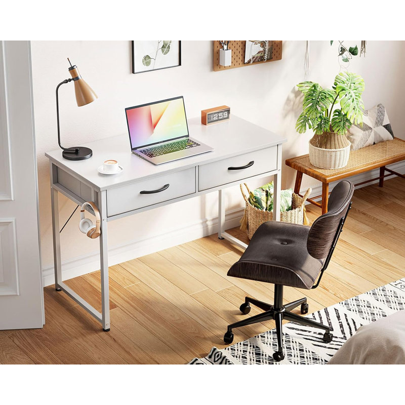 40 Inch Small Fabric Drawer Desk - Bedroom Vanity, Home Office Computer Desk For Small Spaces
