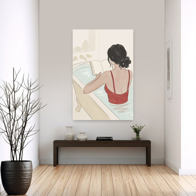 «Serene Bath and Book Peaceful Serene», art mural abstrait, 60" H x 40" W