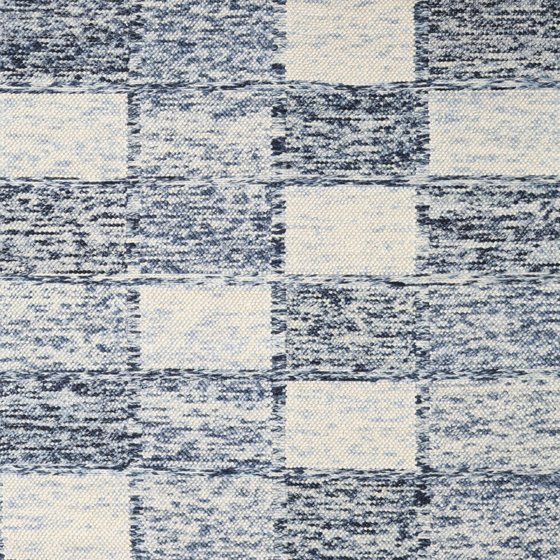 Tapis contemporain beige / bleu, Carré 7 pi