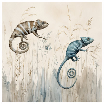 Housse de couette rayée caméléons dans l'herbe
