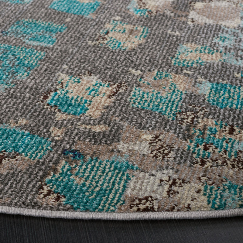 Tapis abstrait Hertzler, Rond 6 pi 7 po, Grey/Light Blue