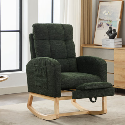 Elegant Modern Accent Rocking Chair With Solid Wood Legs, Adjustable Footrest, Side Pocket, And High Backrest by Corrigan Studio