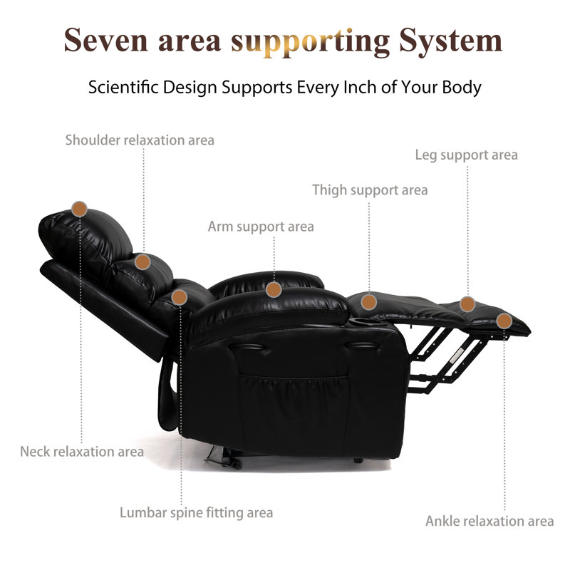 Geier PU Upholstered Heated Massage Chair,Lift Assistance, Black