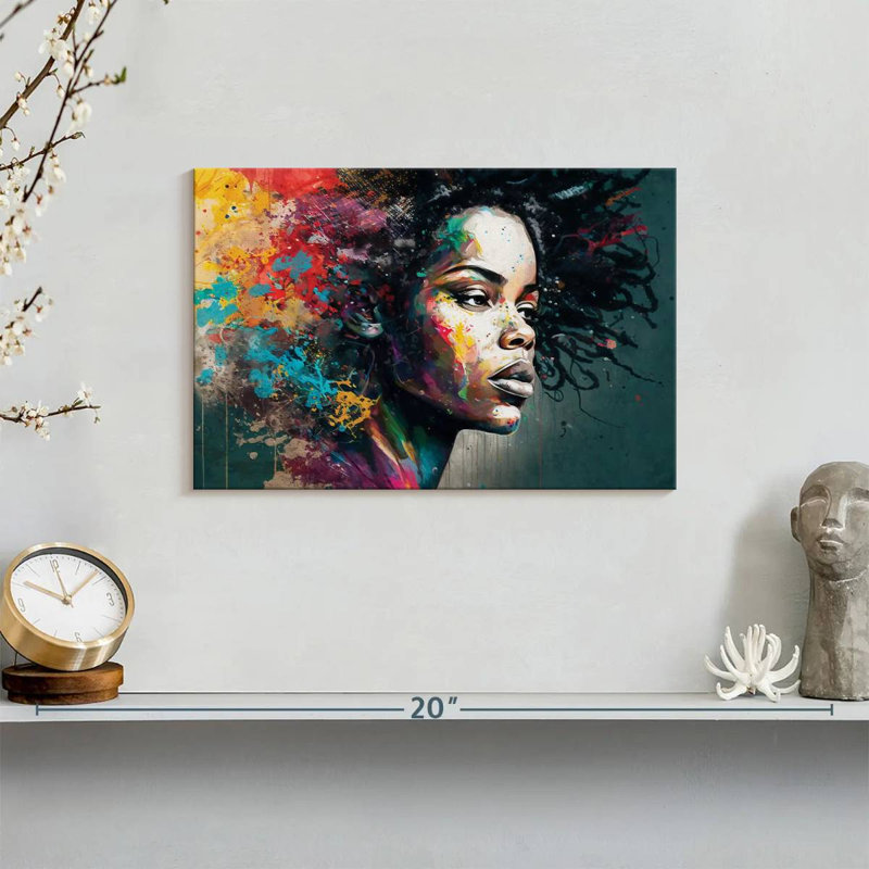 Femme africaine vibrante sur toile, H 8 po x l 12 po x P 1 po
