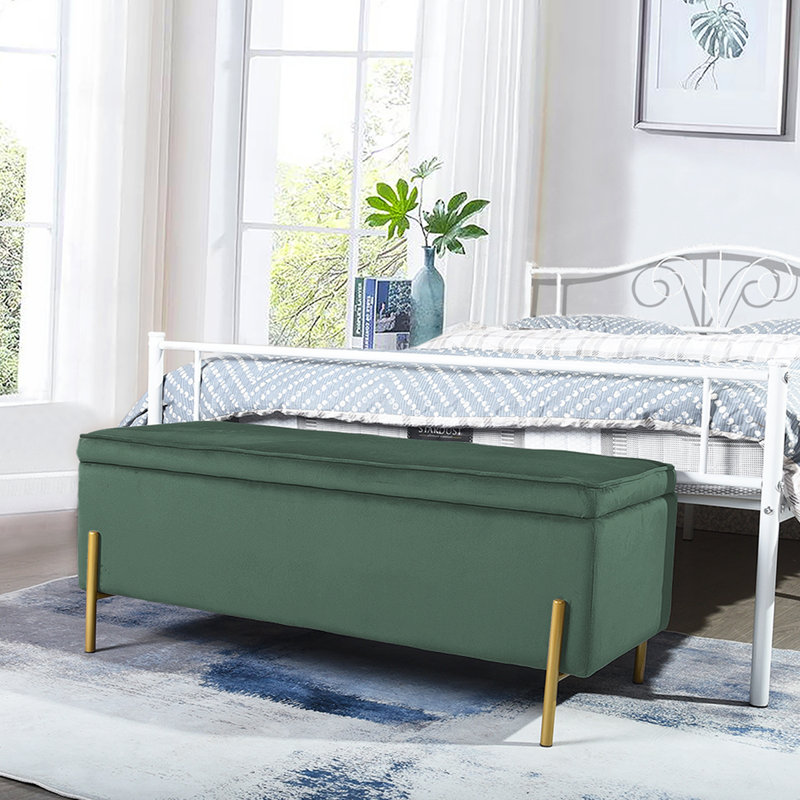 Banc de rangement à couvercle rabattable rembourré, Vert